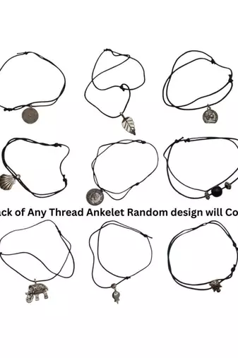 Fashion stylish women's black thread anklets with oxidised beads rope wrist band random combo pack (combo of 5)