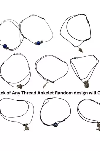 Fashion stylish women's black thread anklets with oxidised beads rope wrist band random combo pack (combo of 5)