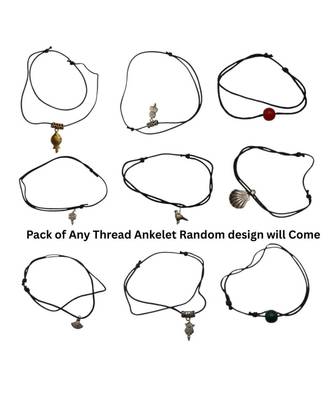 Fashion stylish women's black thread anklets with oxidised beads rope wrist band random combo pack (combo of 10) 4