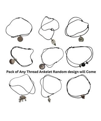 Fashion stylish women's black thread anklets with oxidised beads rope wrist band random combo pack (combo of 15) 2