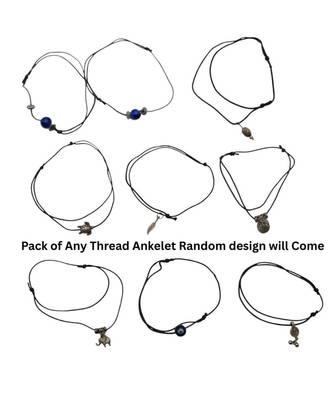 Fashion stylish women's black thread anklets with oxidised beads rope wrist band random combo pack (combo of 15) 3