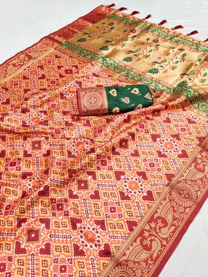 Peach Paithani Silk blend Printed Saree  3