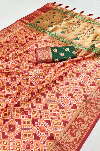 Peach Paithani Silk blend Printed Saree 
