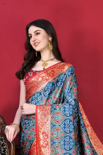 Navy Blue Paithani Silk blend Printed Saree 