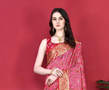 Pink Paithani Silk blend Printed Saree  2