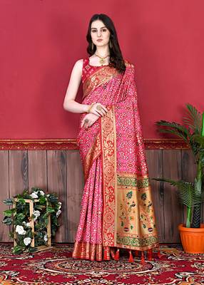 Pink Paithani Silk blend Printed Saree  1