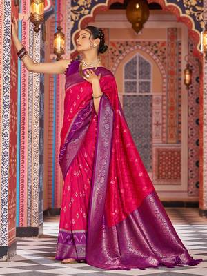 Red Banarasi Style Soft Silk blend Zari Border & Threads work Saree With Blouse 1