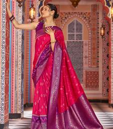 Red Banarasi Style Soft Silk blend Zari Border & Threads work Saree With Blouse