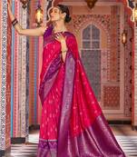 Red Banarasi Style Soft Silk blend Zari Border & Threads work Saree With Blouse
