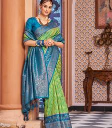 Green Banarasi Style Soft Silk blend Zari Border & Threads work Saree With Blouse