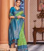 Green Banarasi Style Soft Silk blend Zari Border & Threads work Saree With Blouse