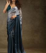 ready to wear grey satin silk saree with matching blouse piece