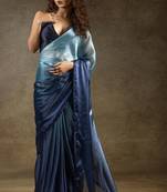 ready to wear sky blue satin silk saree with matching blouse piece