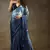 ready to wear sky blue satin silk saree with matching blouse piece