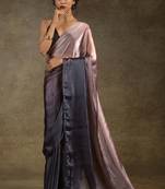 ready to wear peach satin silk saree with matching blouse piece