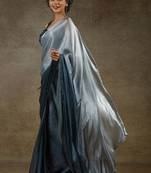 ready to wear grey satin silk saree with matching blouse piece