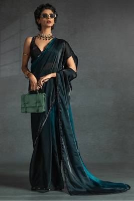 ready to wear teal blue satin silk saree 1