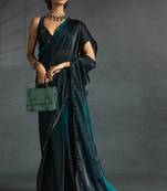 ready to wear teal blue satin silk saree