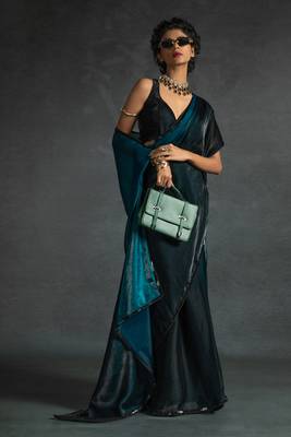 ready to wear teal blue satin silk saree 3