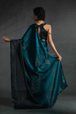ready to wear teal blue satin silk saree 4
