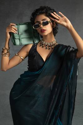 ready to wear teal blue satin silk saree 5