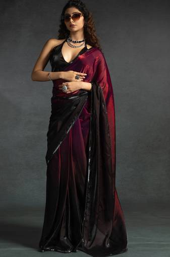 Magenta Ready To Wear Pre Stitched Satin Silk Saree