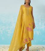 Yellow silk embroidered deigner salwar suuit