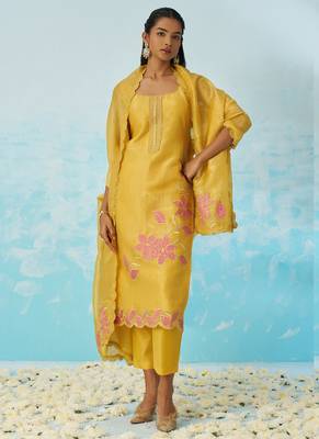 Yellow silk embroidered deigner salwar suuit 2