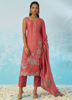 Blush red silk embroidered deigner salwar suuit 1