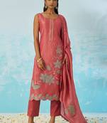 Blush red silk embroidered deigner salwar suuit