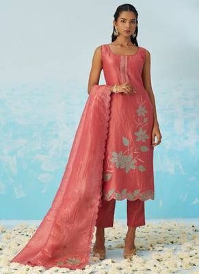 Blush red silk embroidered deigner salwar suuit 2