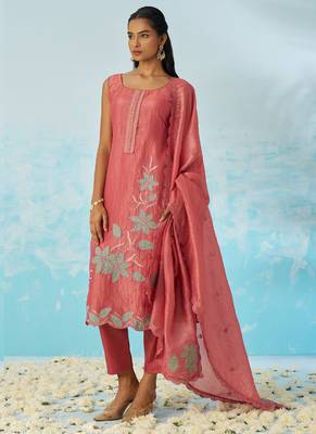 Blush red silk embroidered deigner salwar suuit 4