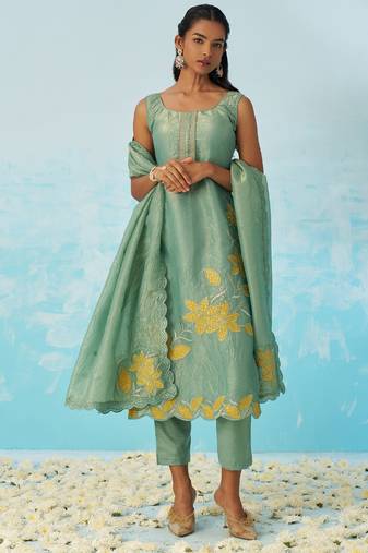 Light green silk embroidered deigner salwar suuit