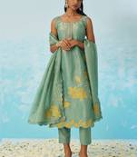 Light green silk embroidered deigner salwar suuit