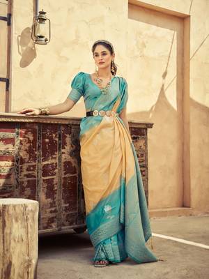 Yellow Elegant Silk Blend Festive Wear Thread Work Beautiful Border Saree With Blouse 1