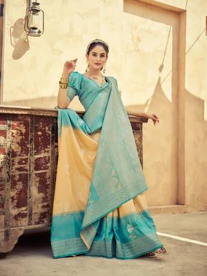 Yellow Elegant Silk Blend Festive Wear Thread Work Beautiful Border Saree With Blouse 2