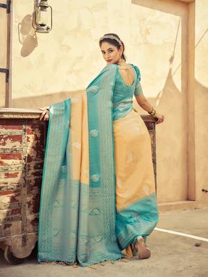 Yellow Elegant Silk Blend Festive Wear Thread Work Beautiful Border Saree With Blouse 4