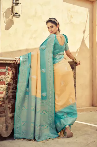 Yellow Elegant Silk Blend Festive Wear Thread Work Beautiful Border Saree With Blouse