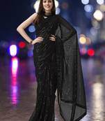 black georgette sequins work saree with unstitched blouse piece