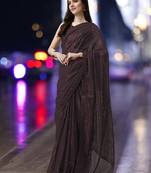 brown georgette sequins work saree with unstitched blouse piece