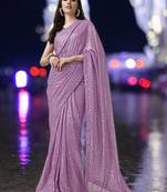 lavender georgette sequins work saree with unstitched blouse piece