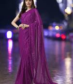magenta georgette sequins work saree with unstitched blouse piece