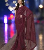 maroon georgette sequins work saree with unstitched blouse piece