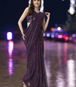 Wine georgette sequins saree with unstitched blouse piece