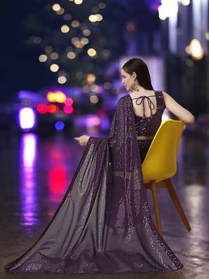 Wine georgette sequins saree with unstitched blouse piece 3