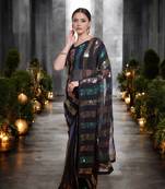 black georgette sequins work saree with unstitched blouse piece