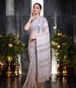 grey georgette sequins saree with unstitched blouse piece