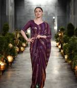 wine georgette sequins saree with unstitched blouse piece