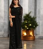 black georgette sequins saree with unstitched blouse piece
