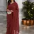 maroon georgette sequins saree with unstitched blouse piece